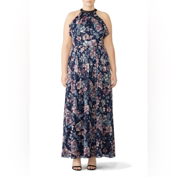Marchesa Notte Blue Floral Halter Maxi Dress size 4 - Picture 1 of 7